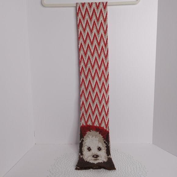 GREEN 3 SCARF WITH DOG RED; WHITE; TAN; & BROWN 64" LONG NWT - Picture 6 of 11